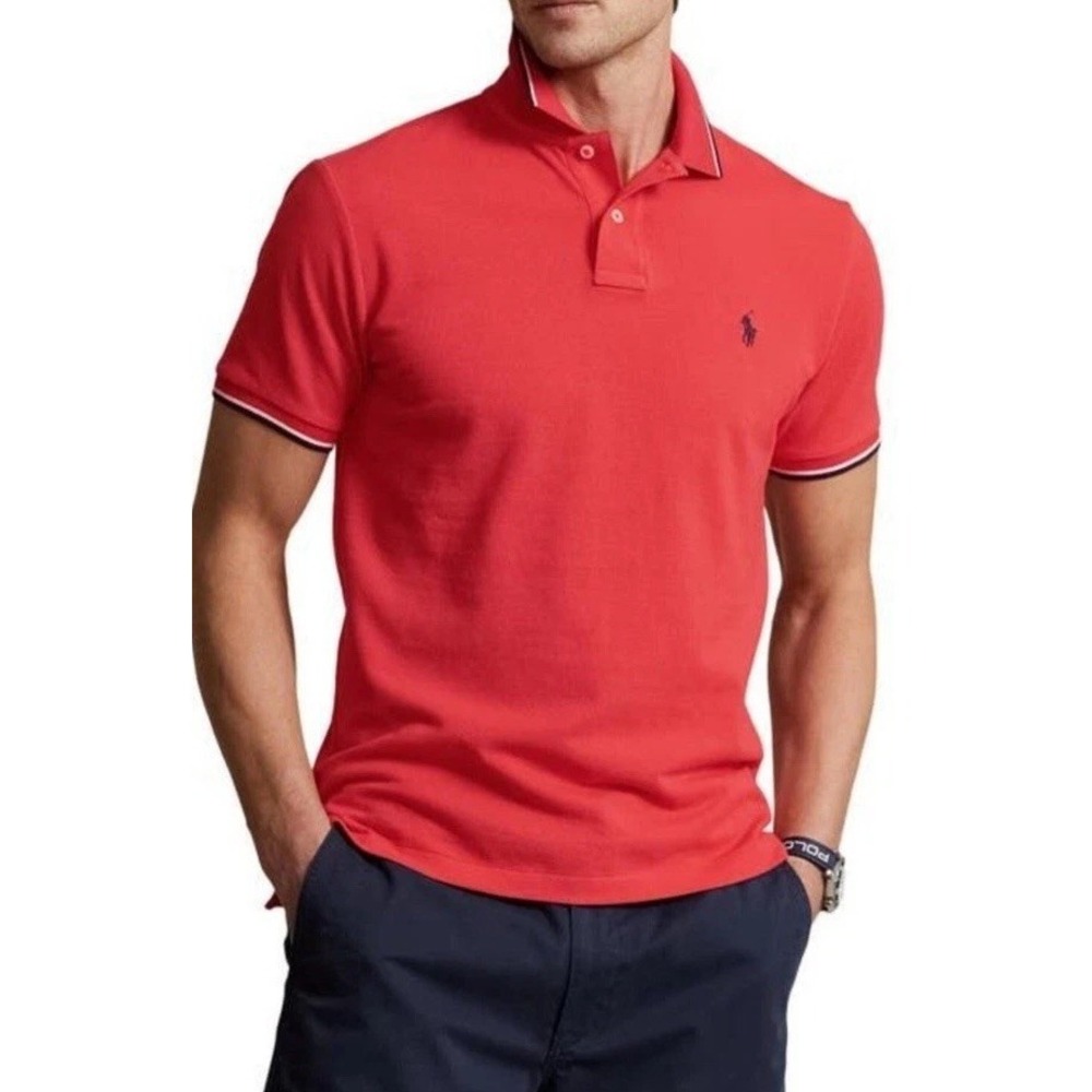Mens Polo Ralph Lauren Salmon Red Reef Sz 2XL Tipped Collar & Sleeves Classic Fi